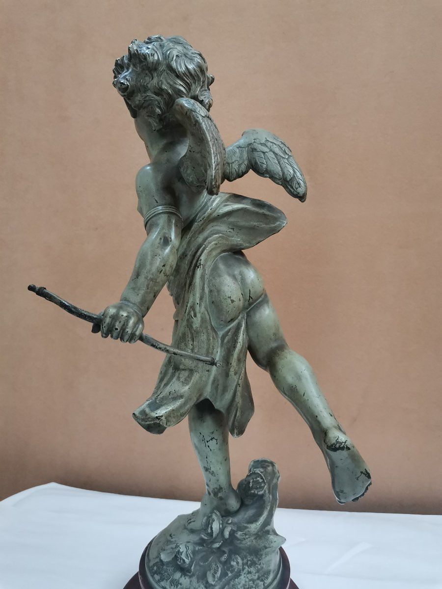 Large Angel And Lamp Subject In Spelter By Jean Louis Grégoire -photo-4