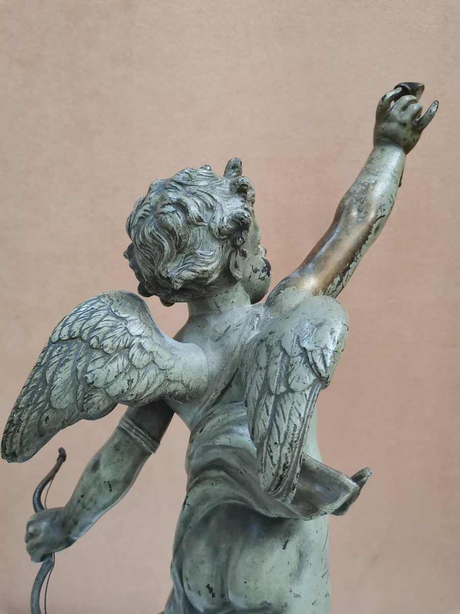 Large Angel And Lamp Subject In Spelter By Jean Louis Grégoire -photo-5