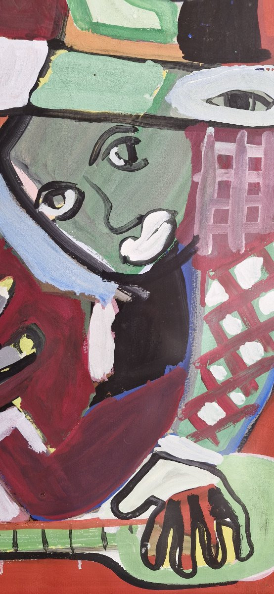 Maternité rouge par Adrien Seguin - 1972 Gouache sur papier-photo-4