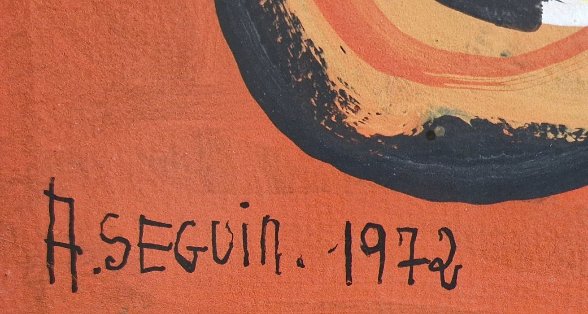 Maternité rouge par Adrien Seguin - 1972 Gouache sur papier-photo-1