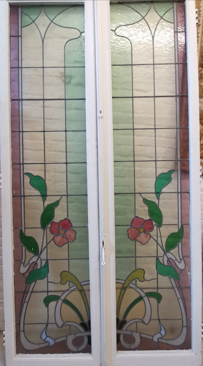 Grande Fenêtre à vitraux Art Nouveau -photo-2