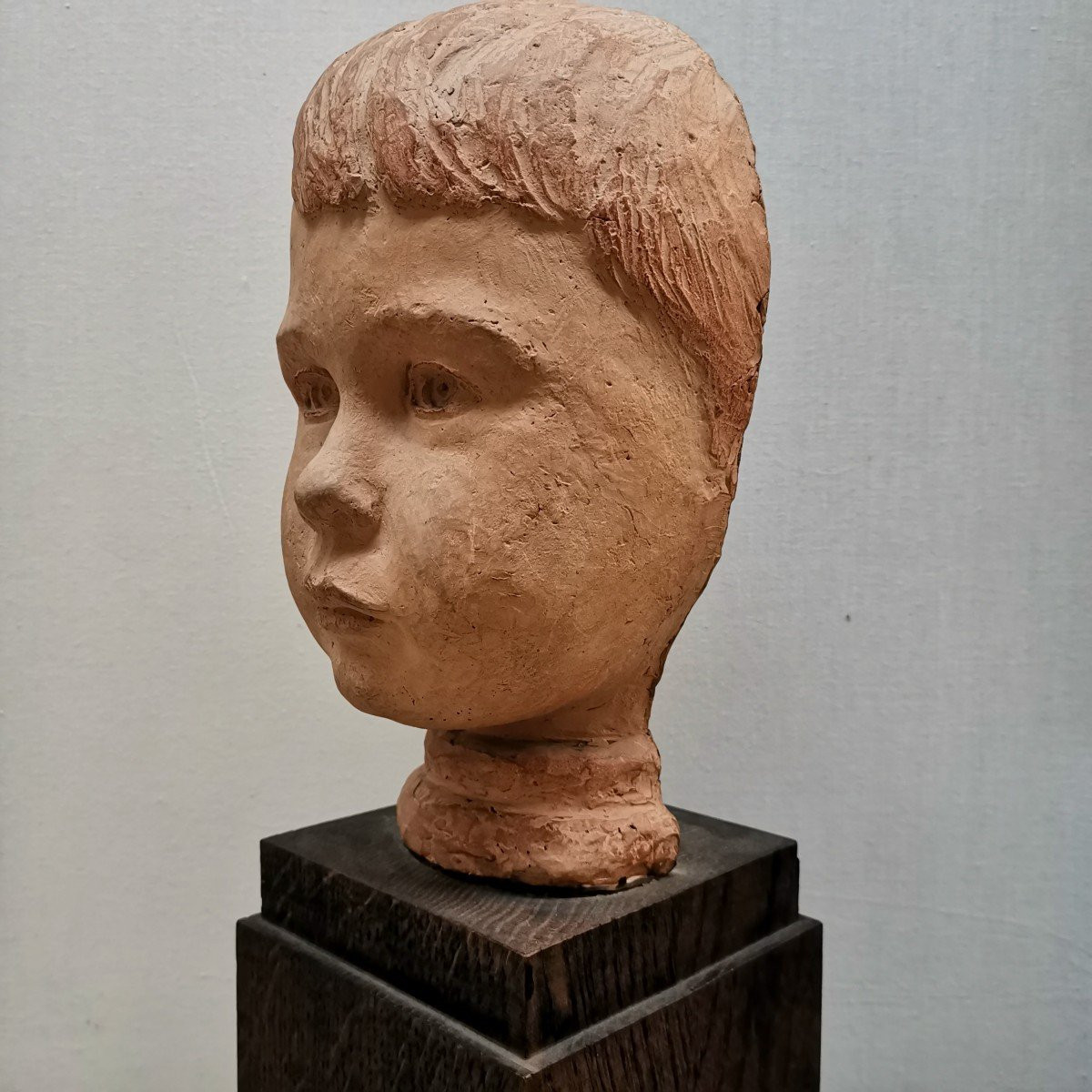 Buste d' enfant en terre cuite signée DELBART-photo-6