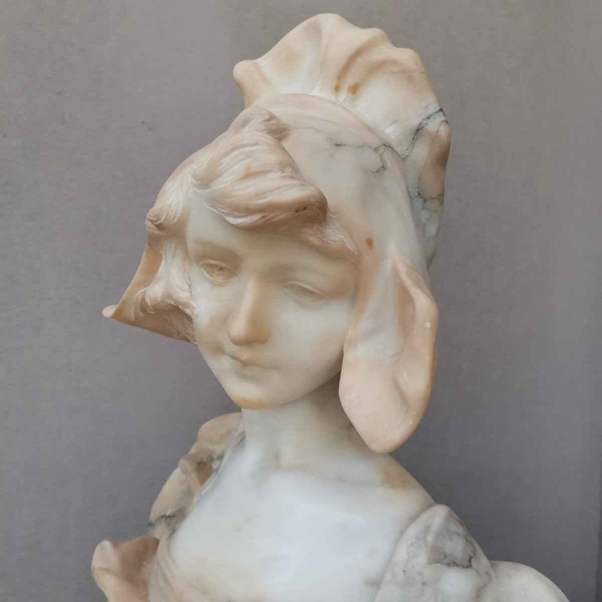 Buste de jeune femme, marbre, Art nouveau-photo-4