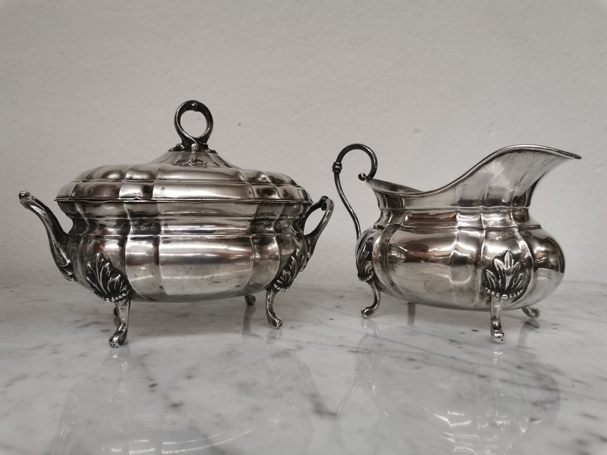 Sucrier et pot à lait en argent poinçon Minerve 