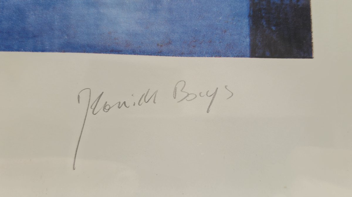 Jeanick Bouys - Pink And Blue Abstraction. Lithograph Signed Circa 1988-photo-2