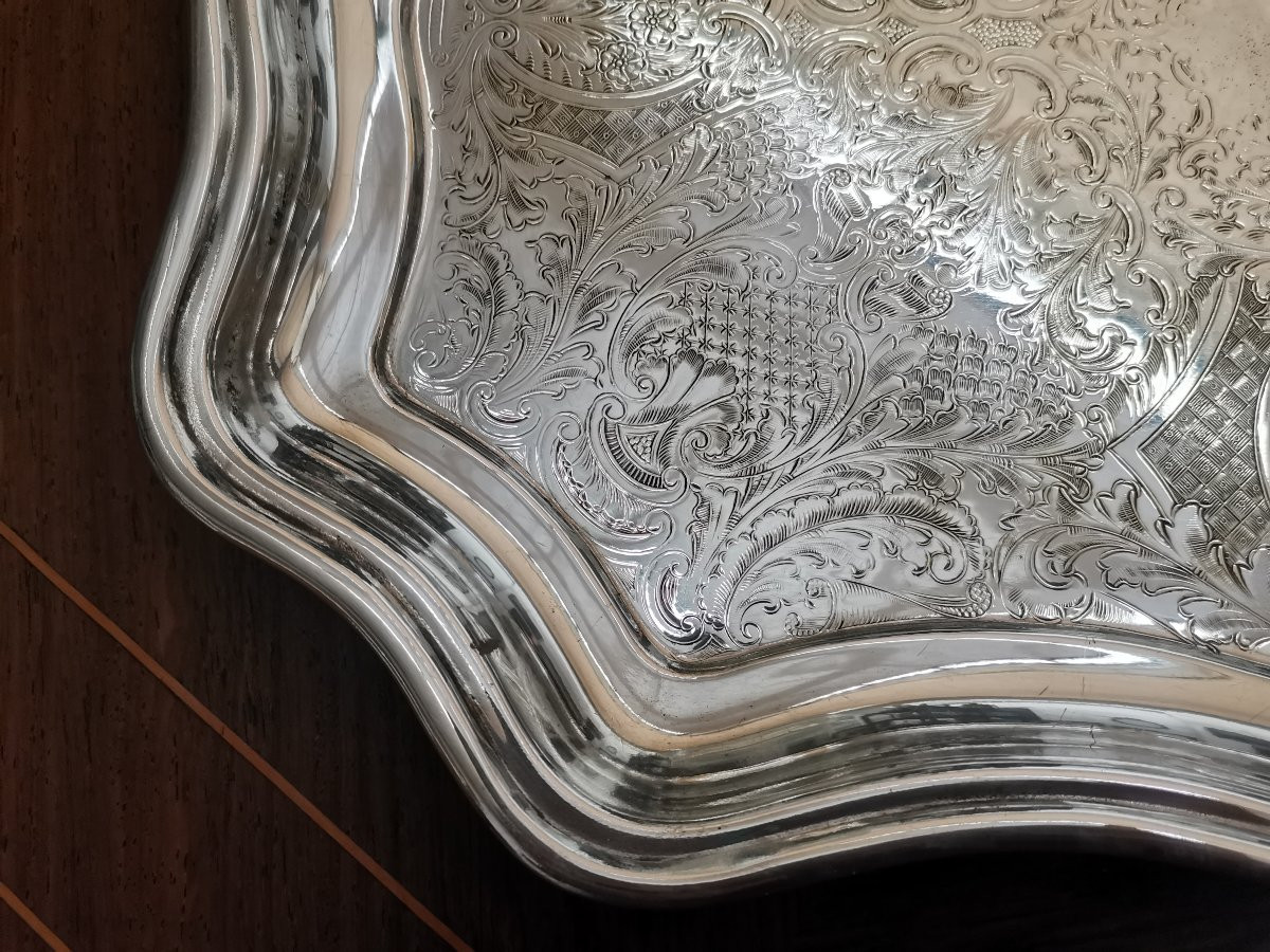 English Silver-plated Metal Tray-photo-2