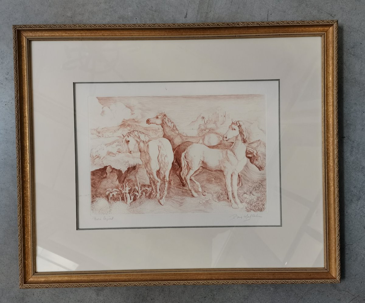 Chevaux en liberté gravure de Mohammed Ben Meftah -photo-3