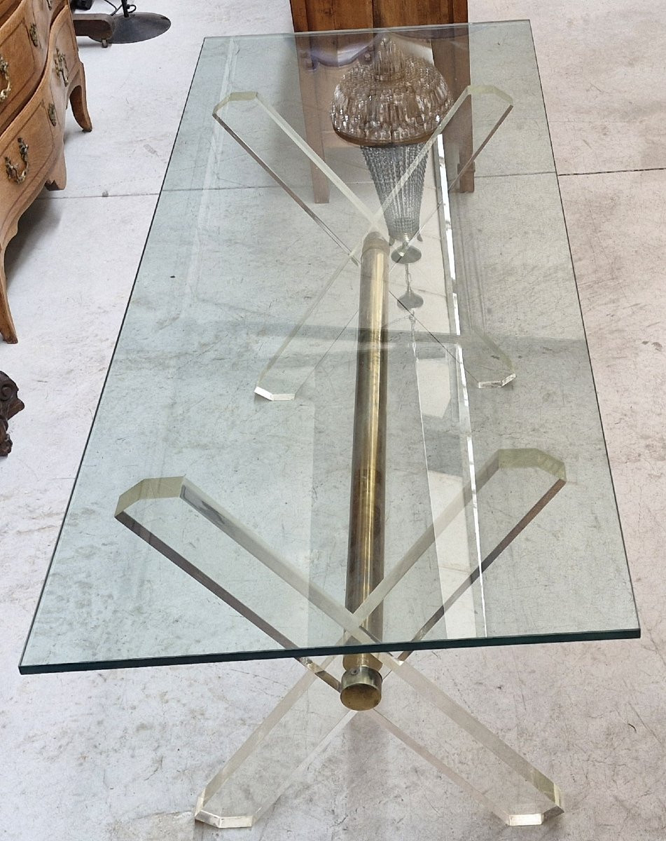 Dining Table In Glass And Plexiglas Attributed To Maison Jansen-photo-2