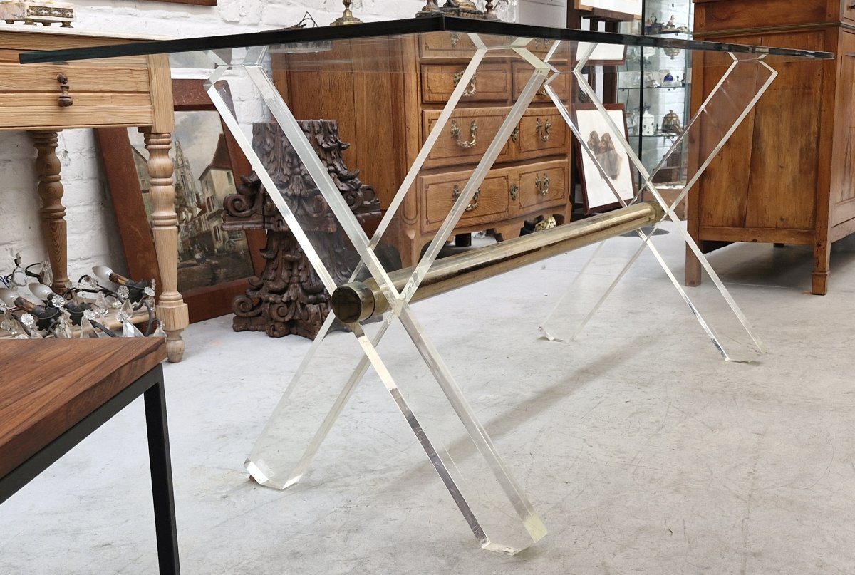 Dining Table In Glass And Plexiglas Attributed To Maison Jansen-photo-3