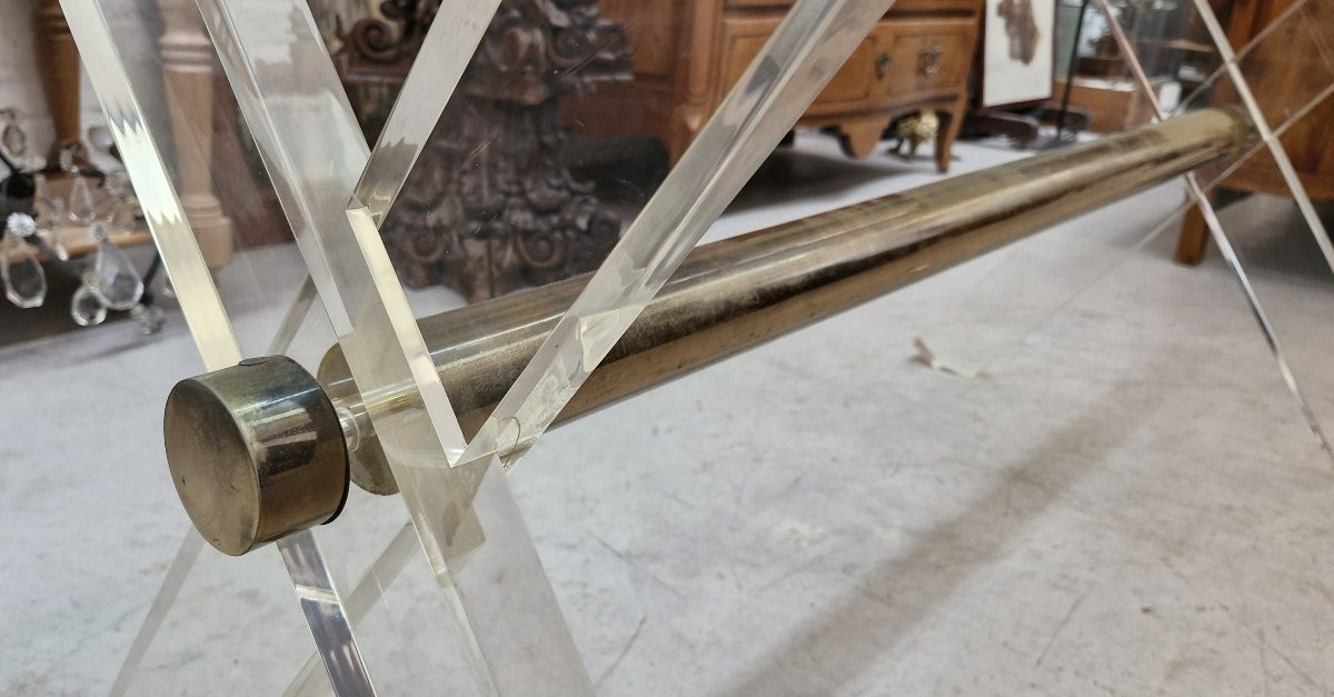 Dining Table In Glass And Plexiglas Attributed To Maison Jansen-photo-4