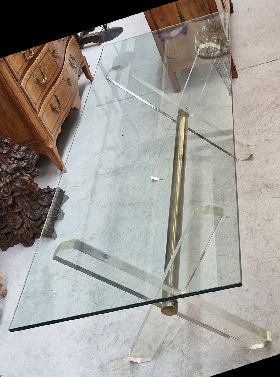 Dining Table In Glass And Plexiglas Attributed To Maison Jansen