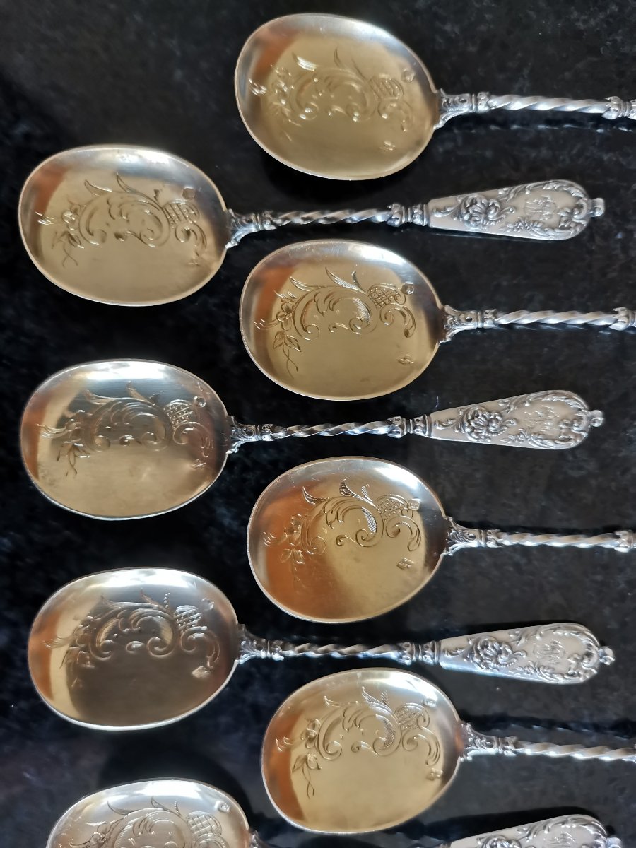 12 cuillères à dessert en argent -photo-2