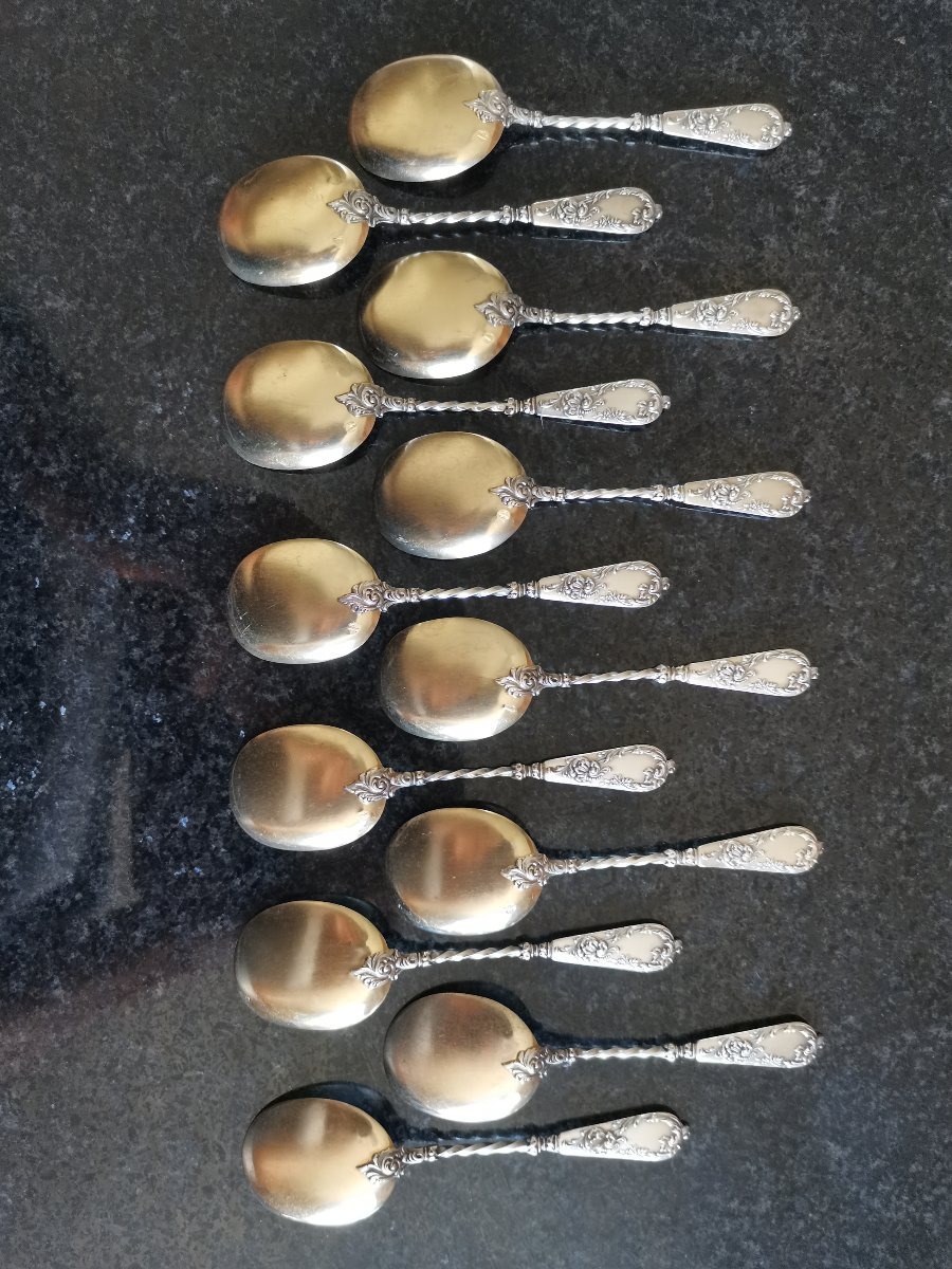 12 cuillères à dessert en argent -photo-3