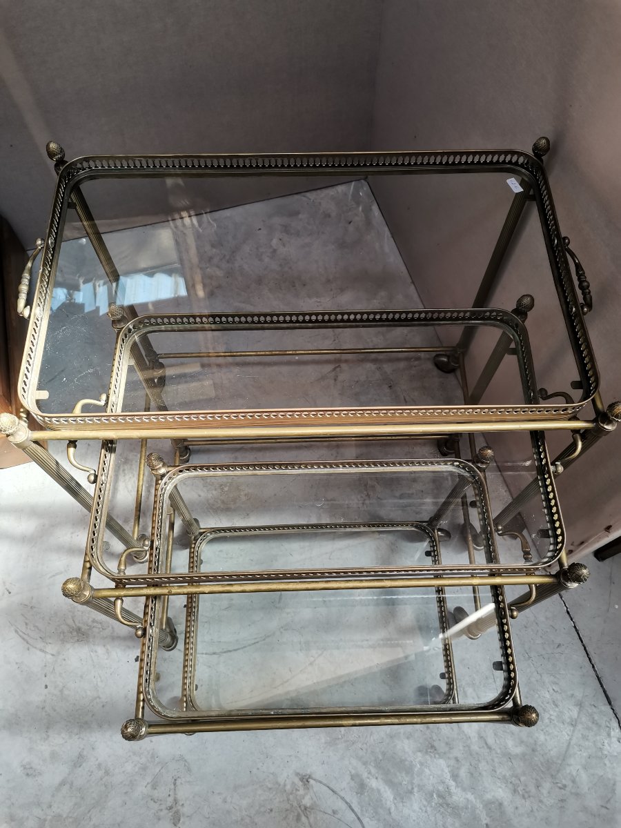 Rolling Nesting Tables Made Of Brass And Glass -photo-2