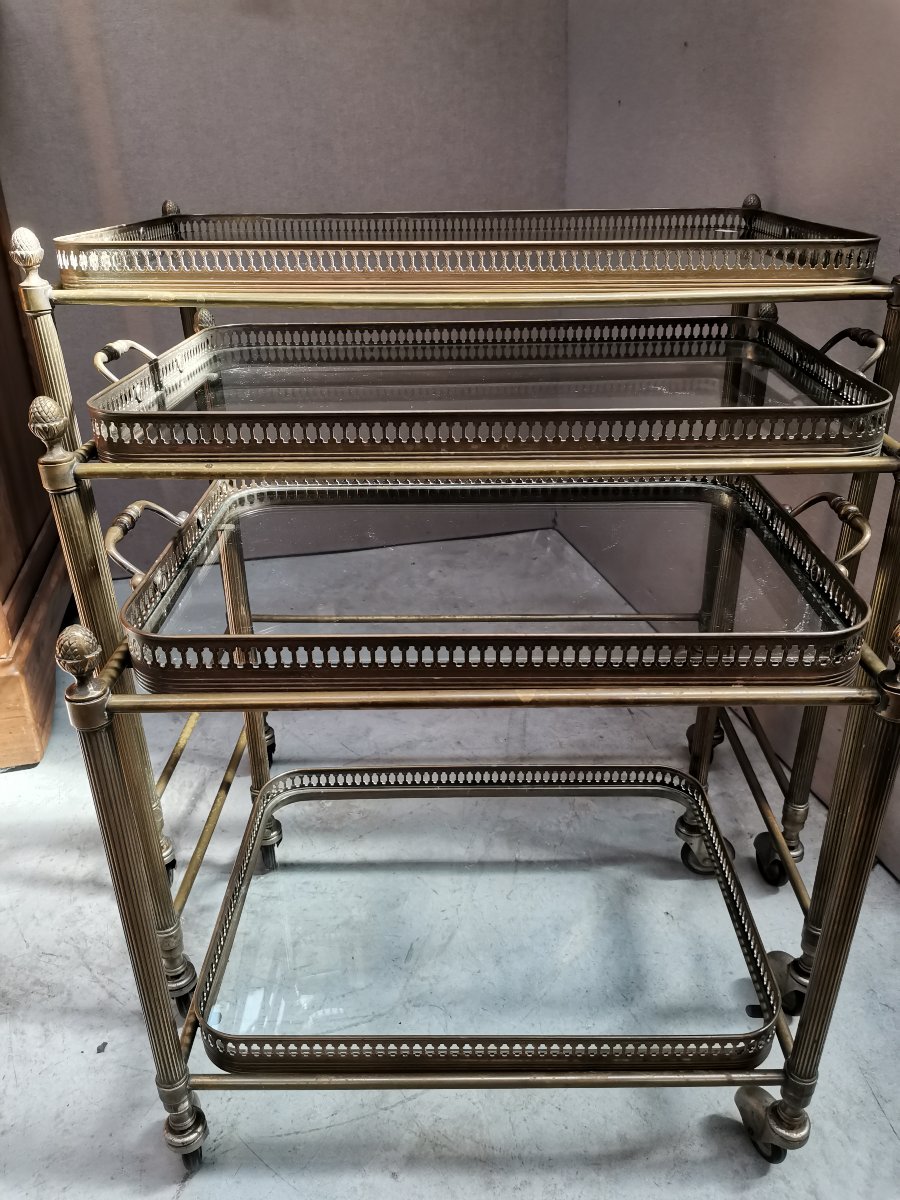 Rolling Nesting Tables Made Of Brass And Glass -photo-3