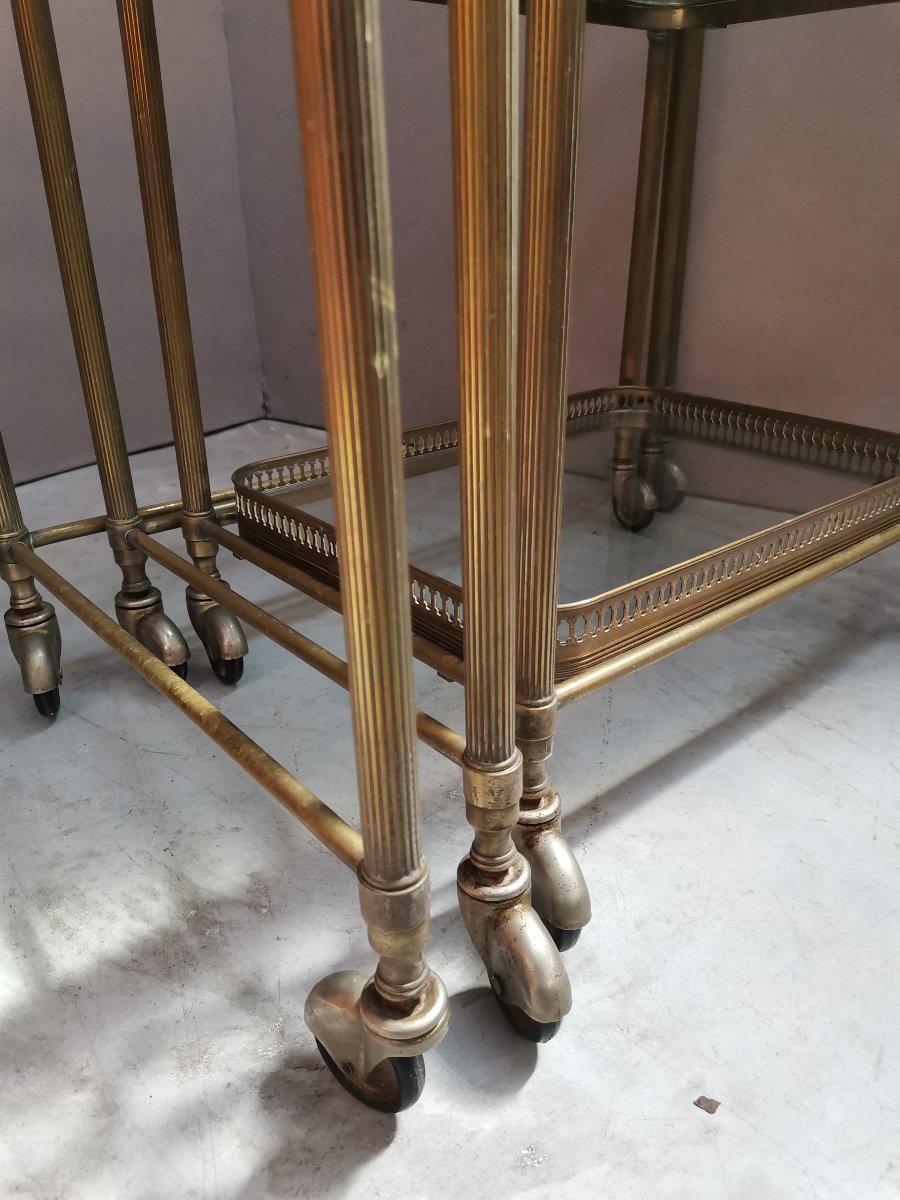 Rolling Nesting Tables Made Of Brass And Glass -photo-4