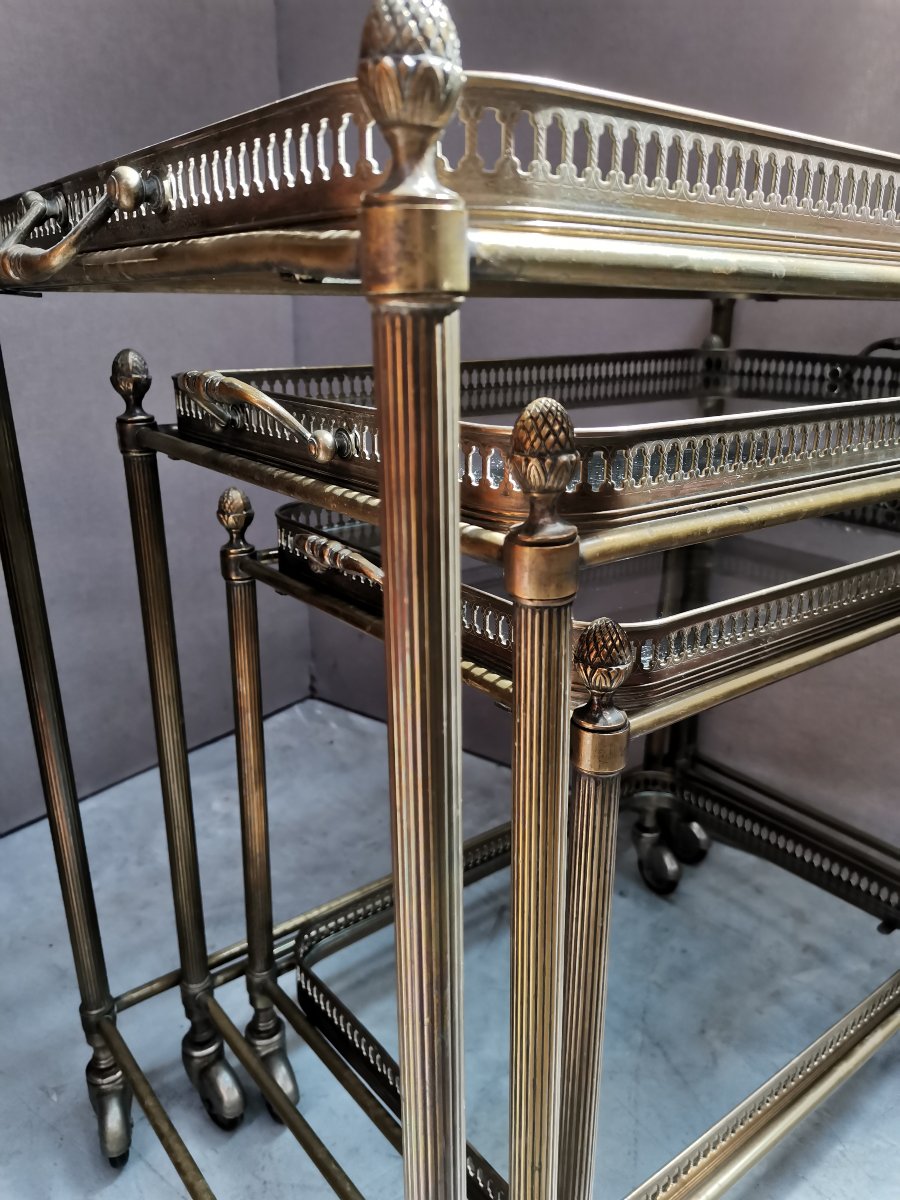 Rolling Nesting Tables Made Of Brass And Glass -photo-1