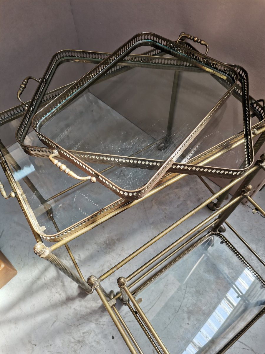 Rolling Nesting Tables Made Of Brass And Glass -photo-2
