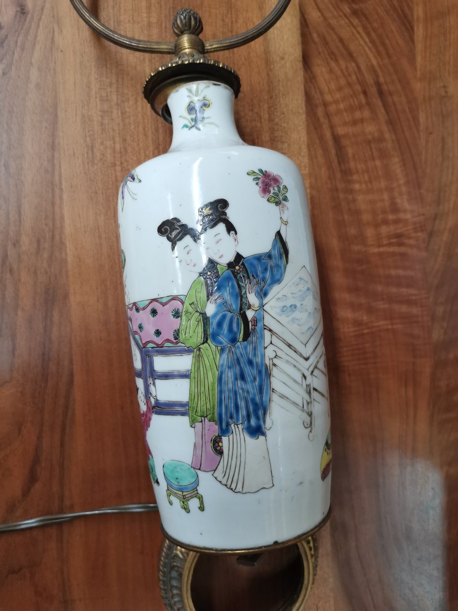 Chinese Porcelain Vase Lamp / Crystal Staircase -photo-3