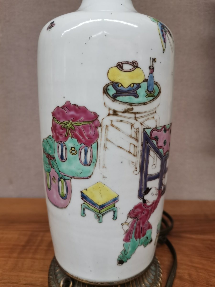 Chinese Porcelain Vase Lamp / Crystal Staircase -photo-2