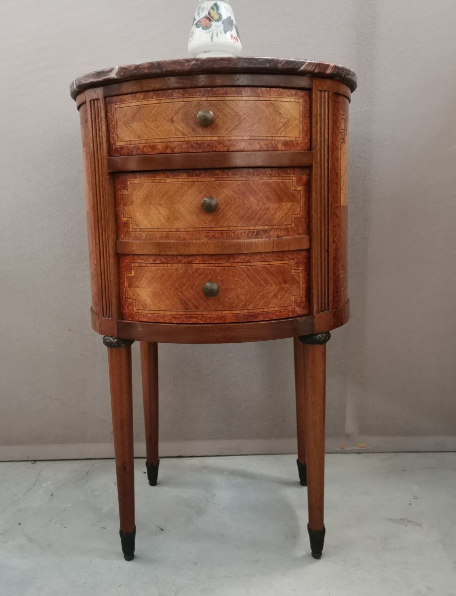 Small Louis XVI Marquetry Bedside Commode-photo-3