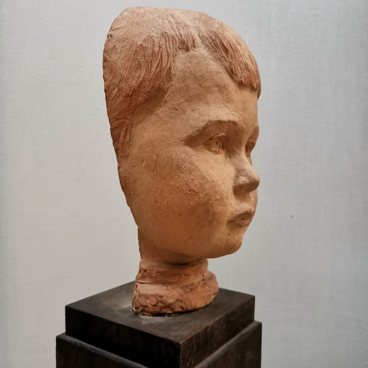 Child Bust, Terracotta Signed Delbart-photo-4