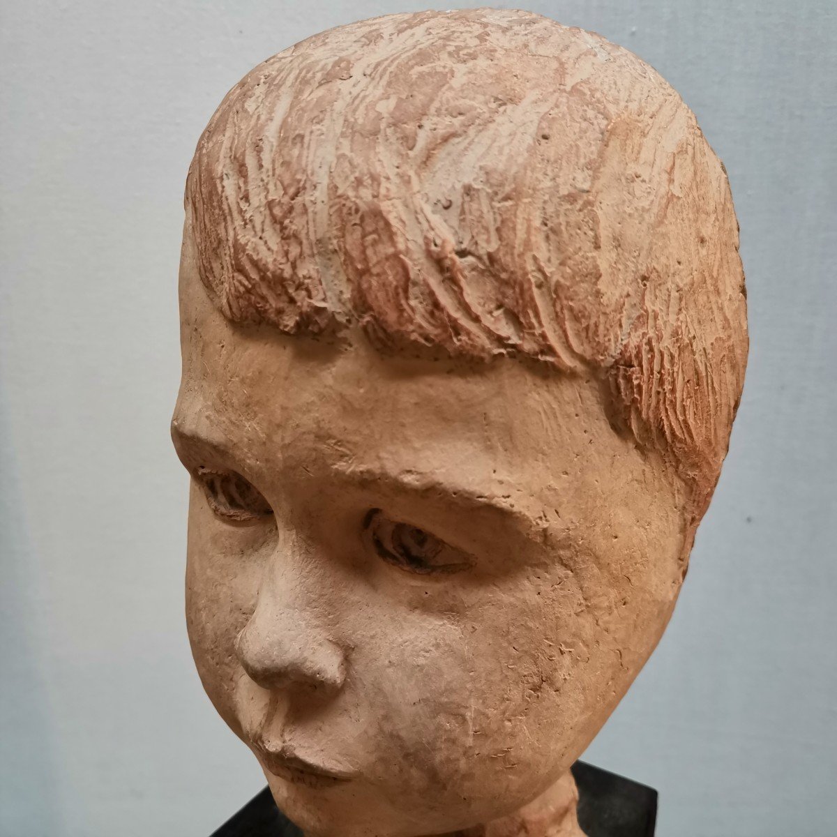 Child Bust, Terracotta Signed Delbart-photo-6