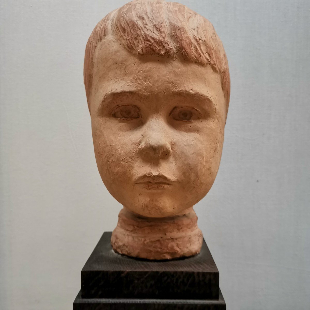 Child Bust, Terracotta Signed Delbart