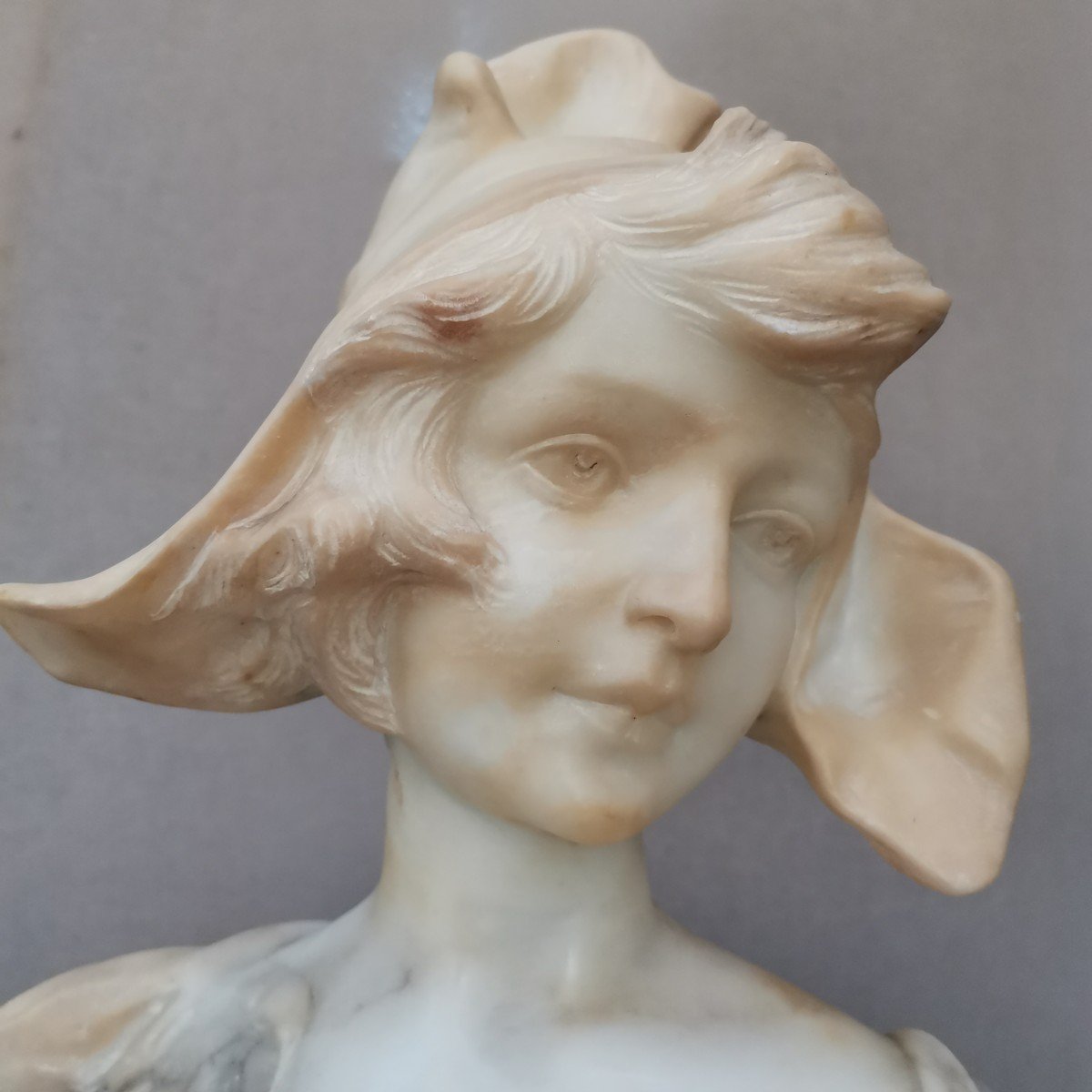 Marble Bust Of Young Woman. Art Nouveau-photo-3