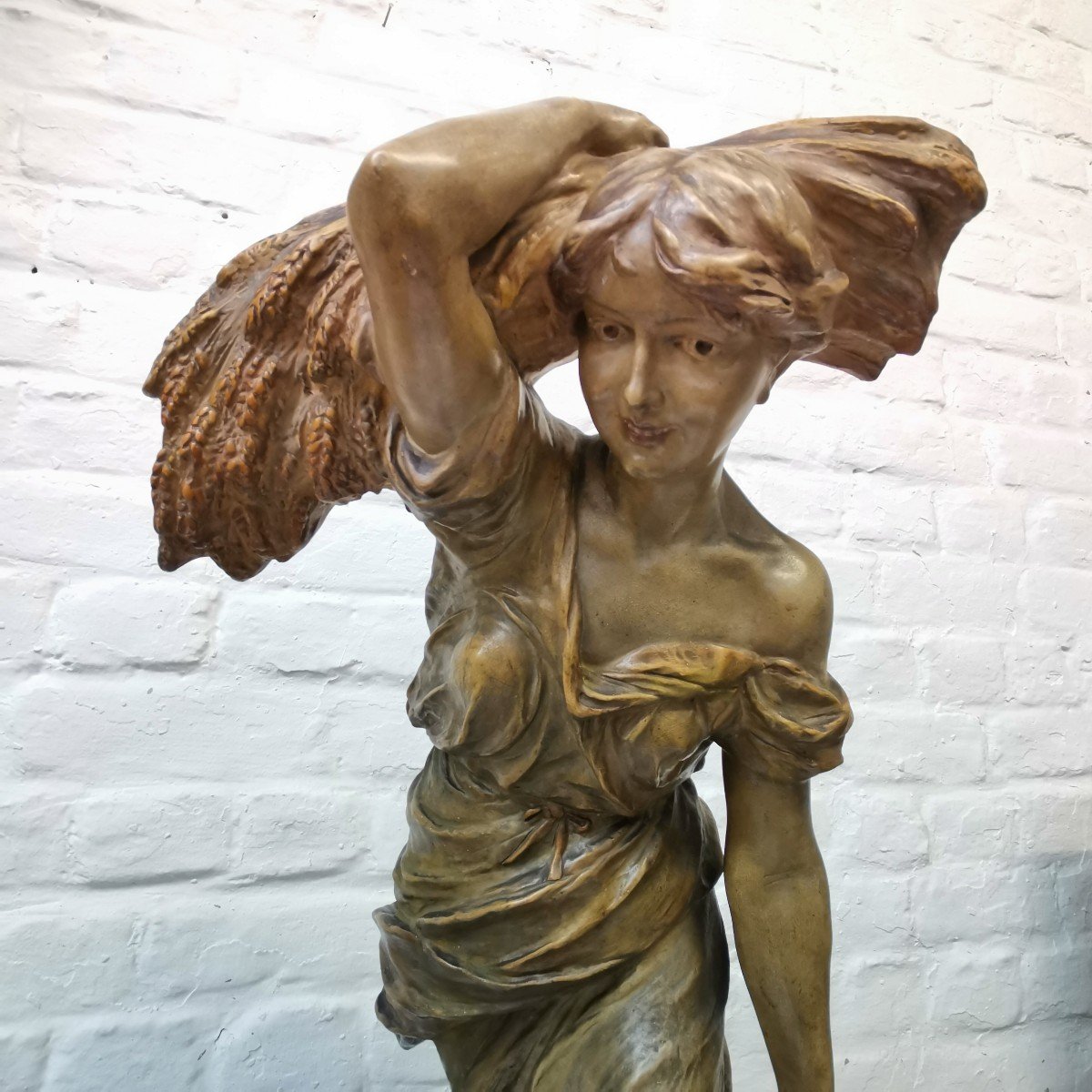 Peasant Woman With A Sheaf Of Wheat, Terracotta By F. Lugerth-photo-3