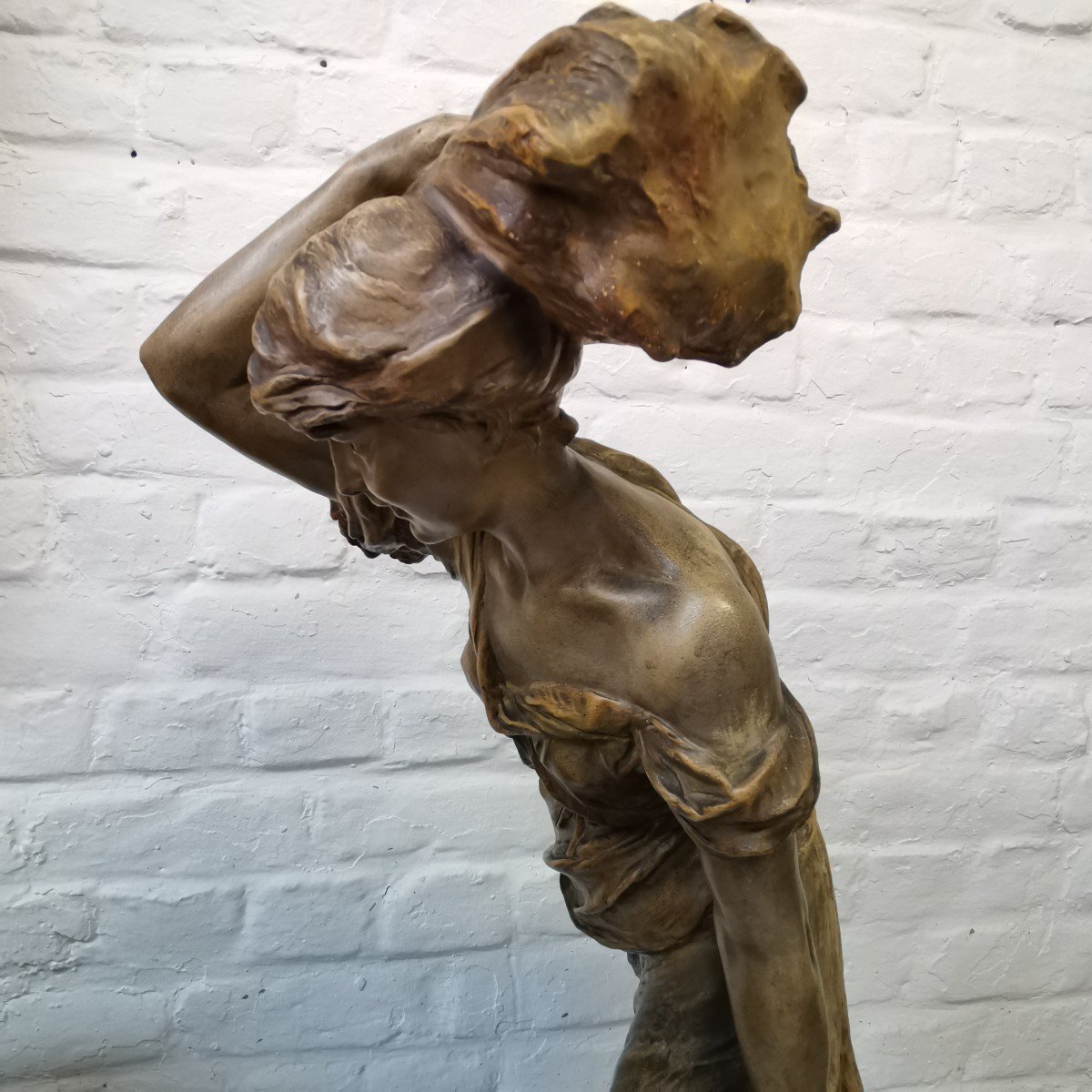 Peasant Woman With A Sheaf Of Wheat, Terracotta By F. Lugerth-photo-2