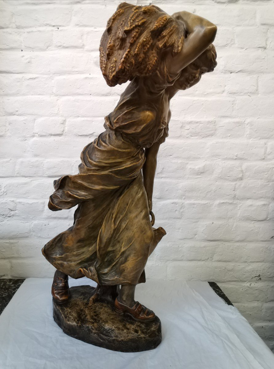 Peasant Woman With A Sheaf Of Wheat, Terracotta By F. Lugerth-photo-8