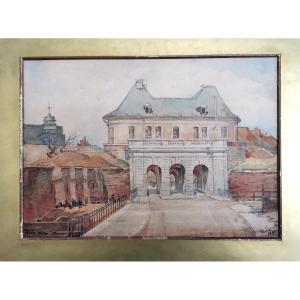 Douai Porte De Valenciennes. Watercolor By Henri Sirot 