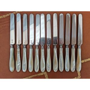 12 Silver And Mother-of-pearl Dessert Knives