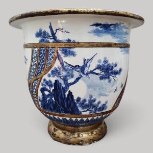 Grand cache pot Bernardaud Limoges decor asiatique 