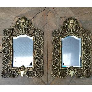 paire de miroirs d'alcove en bronze