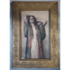 Art Nouveau Woman. Max Nonnenbruch. Engraving 