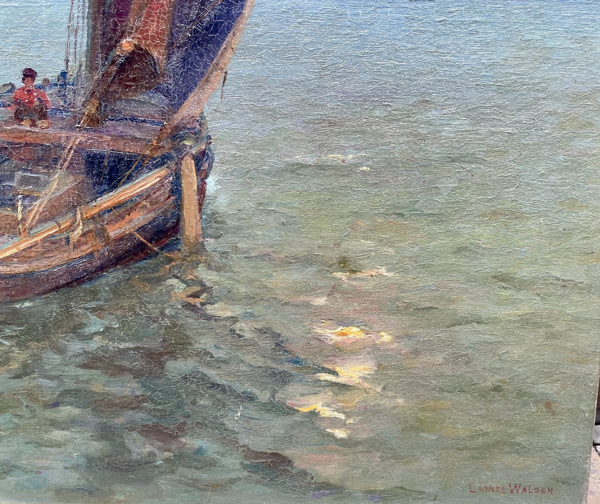 Lionel Walden Return From Fishing Oil On Canvas-photo-2