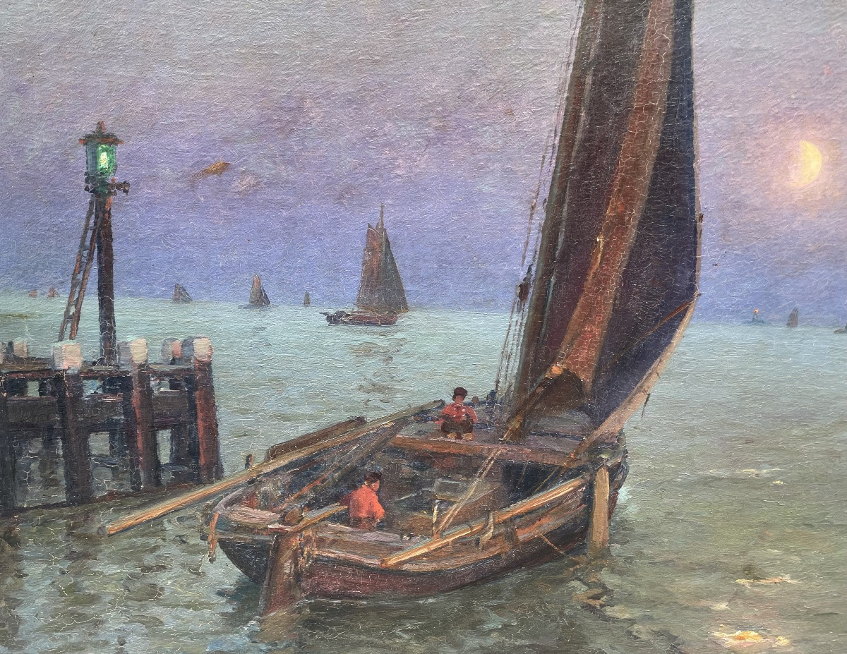 Lionel Walden Return From Fishing Oil On Canvas-photo-3