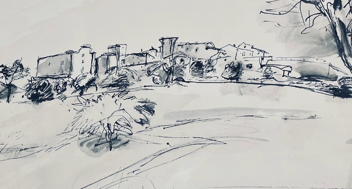 Henri Hayden Landscape, Ink Drawing, Signed -photo-2