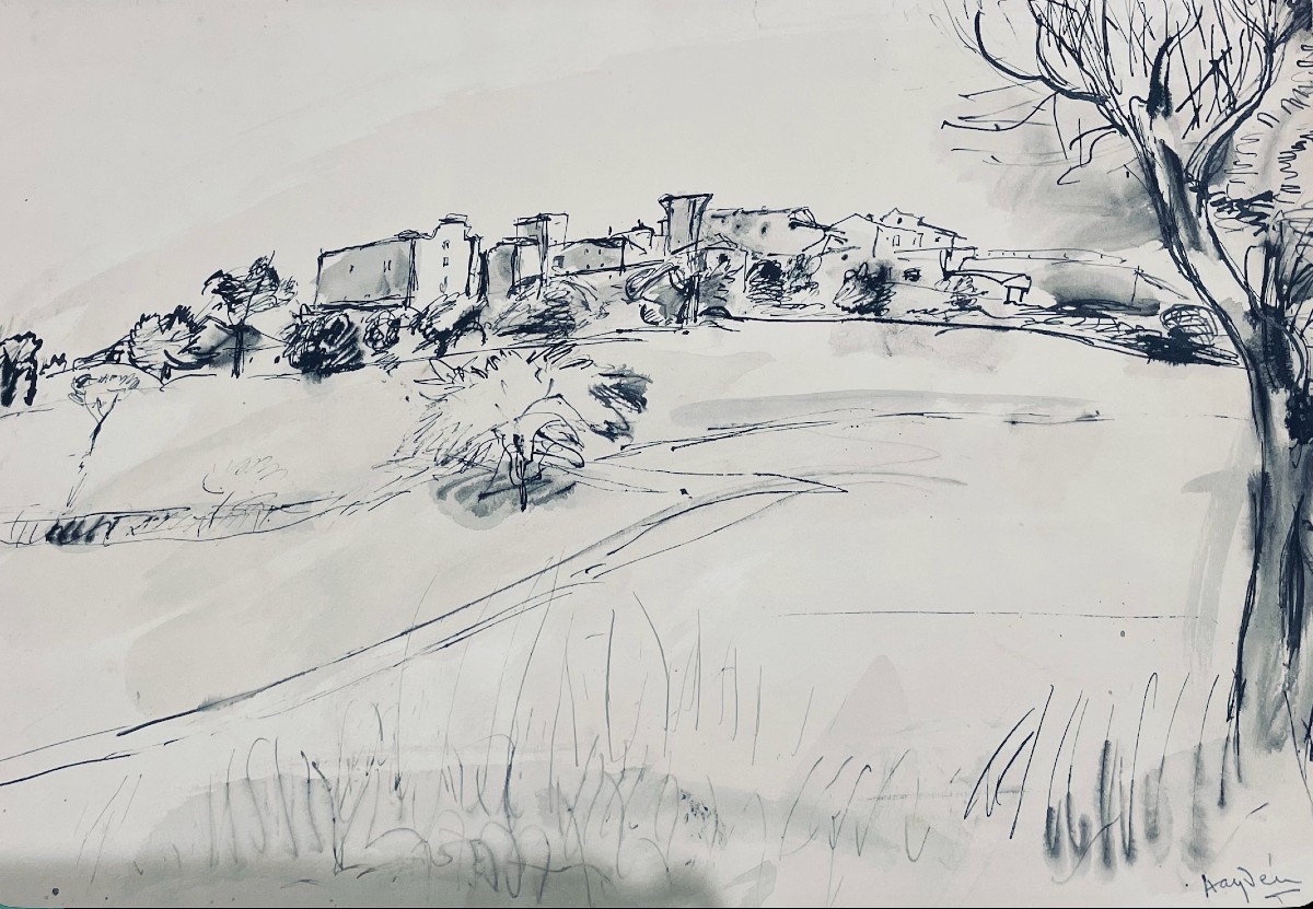 Henri Hayden Landscape, Ink Drawing, Signed 