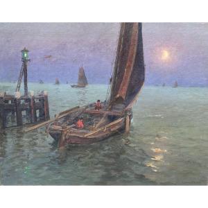 Lionel Walden Return From Fishing Oil On Canvas