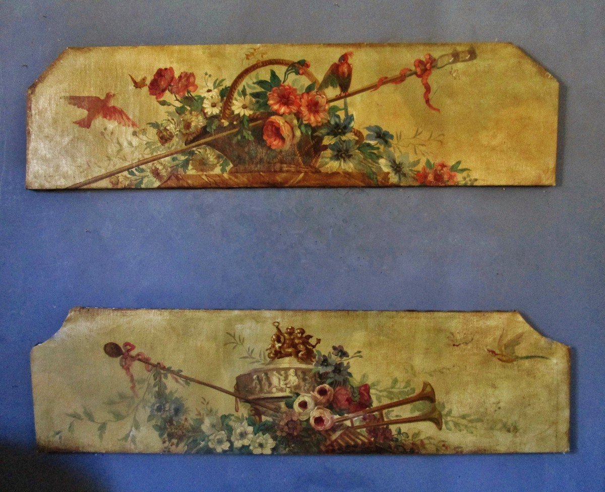 Charming Diptych Floral Baskets 142 X 38.5-painting Of Woodwork-photo-6