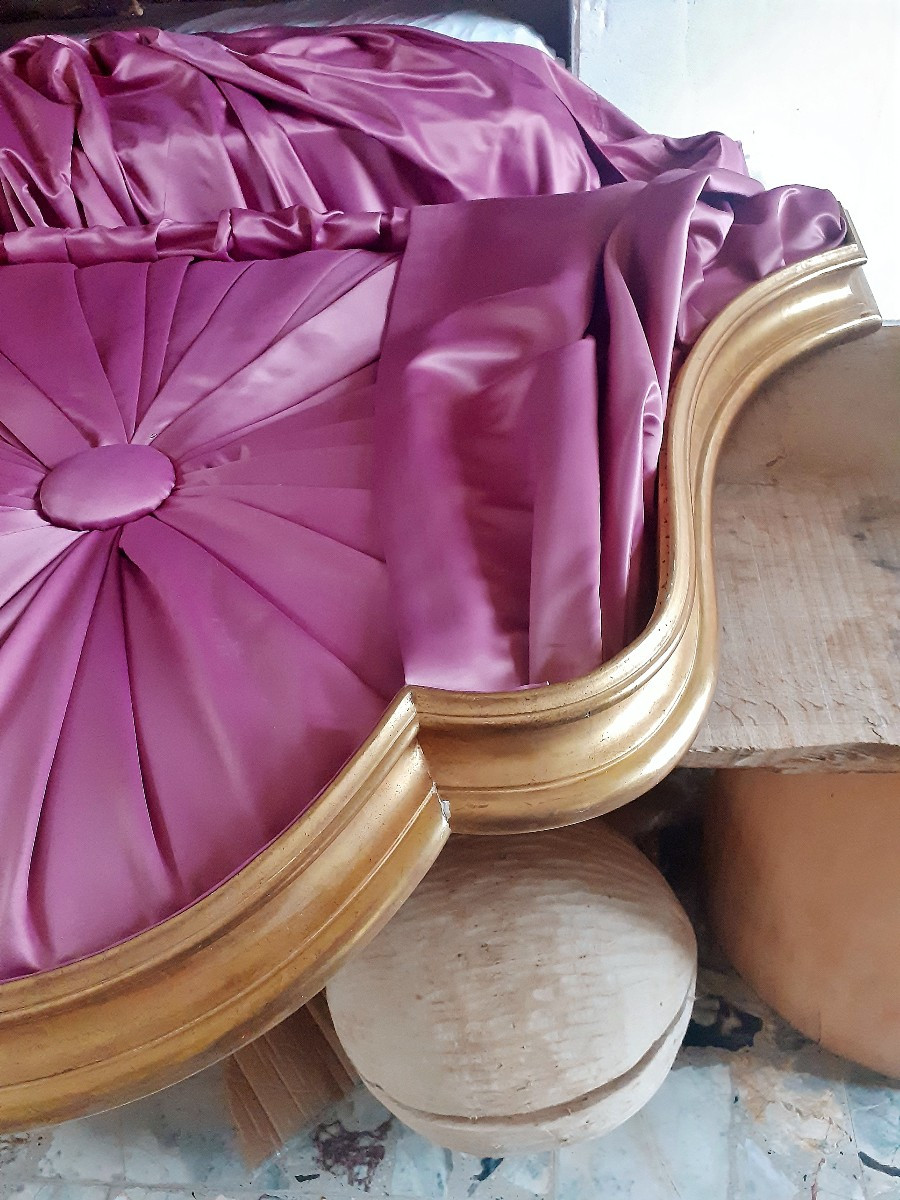 Imposant Ciel de Lits Doré à la feuille 162 cm - Garniture Satin de soie-photo-2