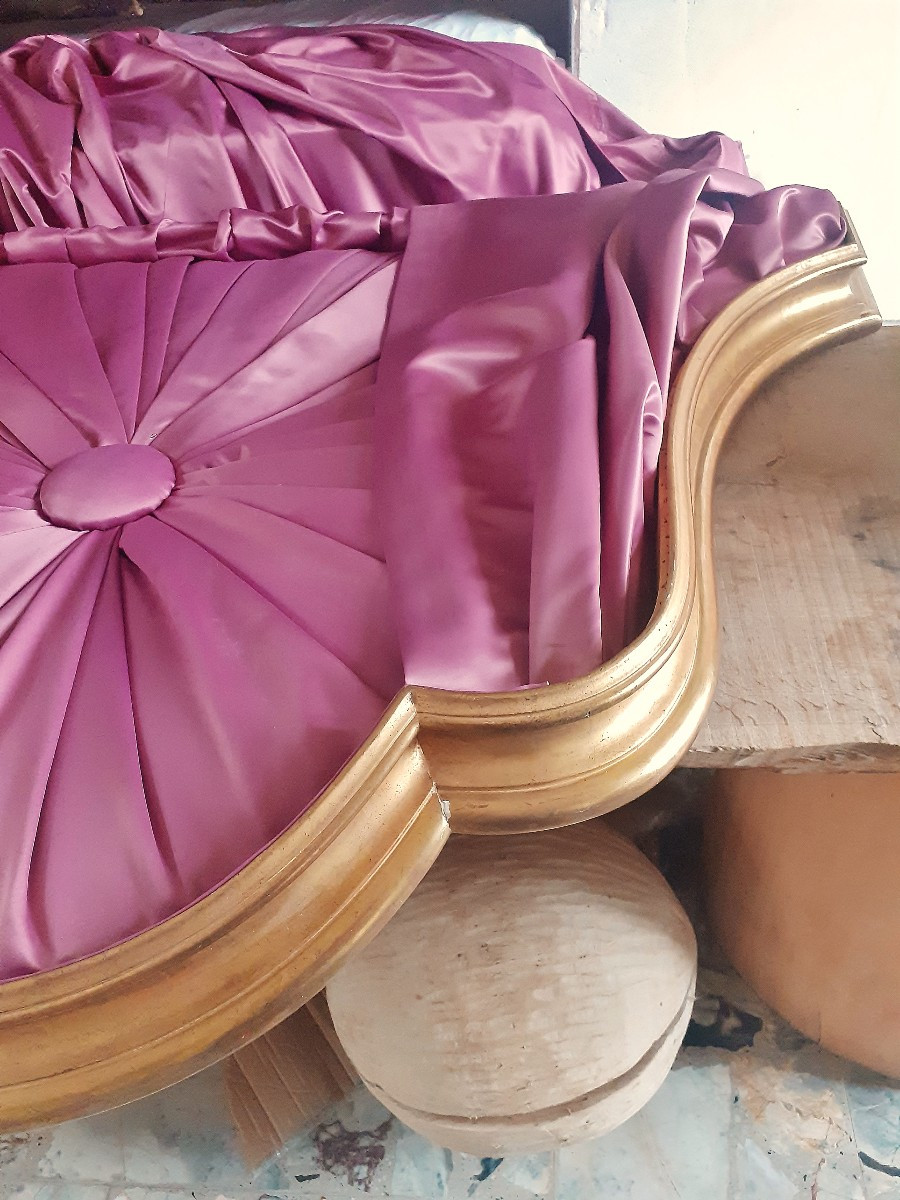 Imposant Ciel de Lits Doré à la feuille 162 cm - Garniture Satin de soie-photo-4