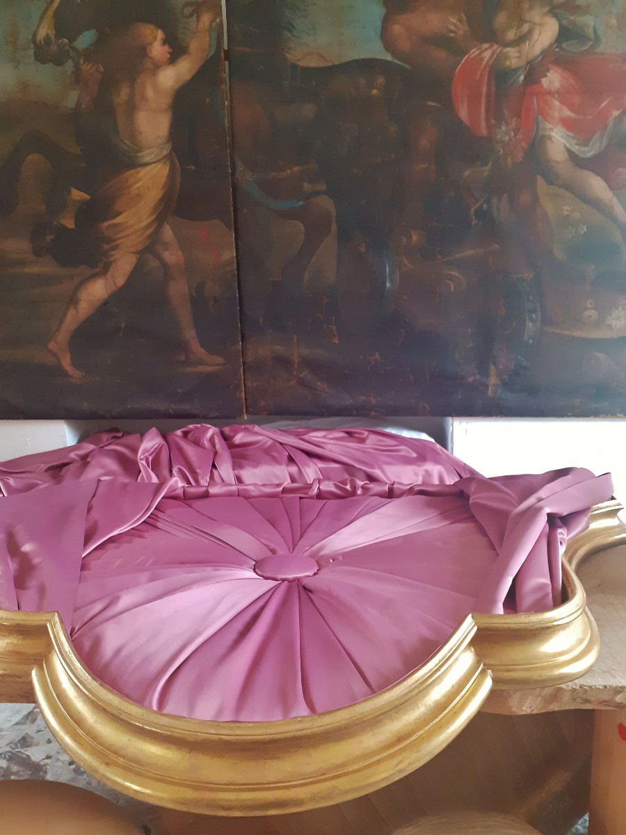 Imposant Ciel de Lits Doré à la feuille 162 cm - Garniture Satin de soie-photo-6