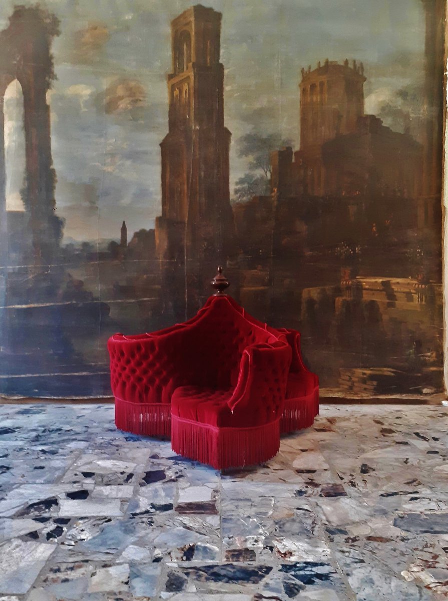Imposing 18th-century Hst, 385 X 375 Cm: Palaces, Lively Landscapes-photo-2