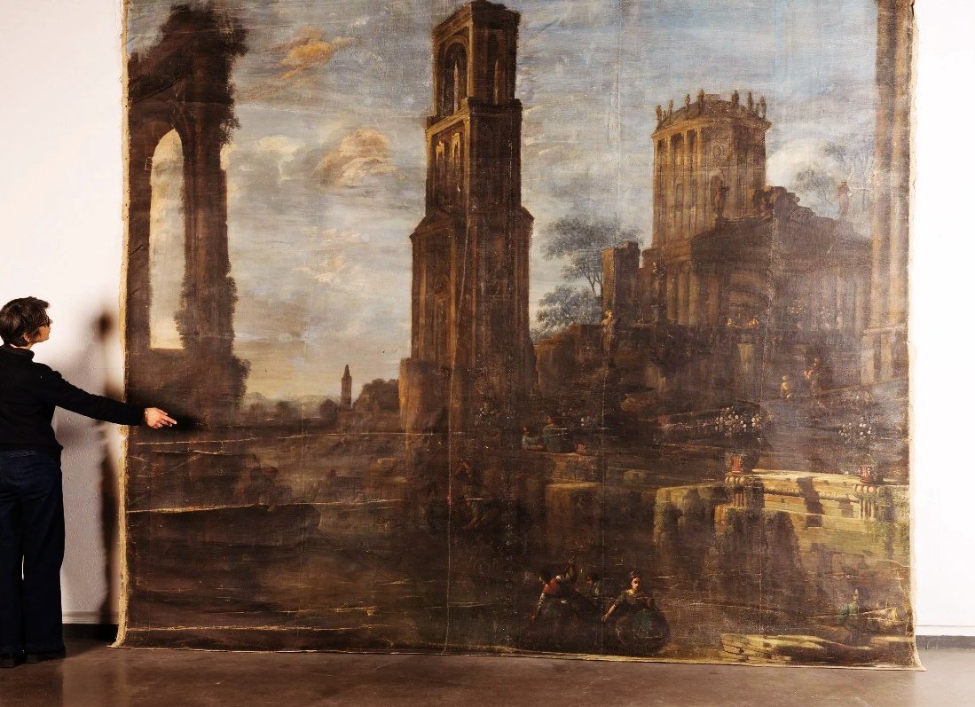 IMPOSANTE HST XVIIIème 385 x 375 cm Palais, Paysage animés-photo-3
