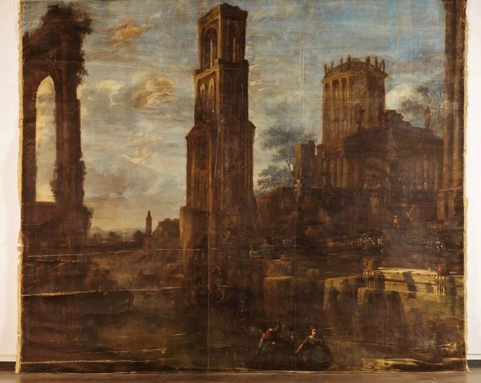 Imposing 18th-century Hst, 385 X 375 Cm: Palaces, Lively Landscapes-photo-2