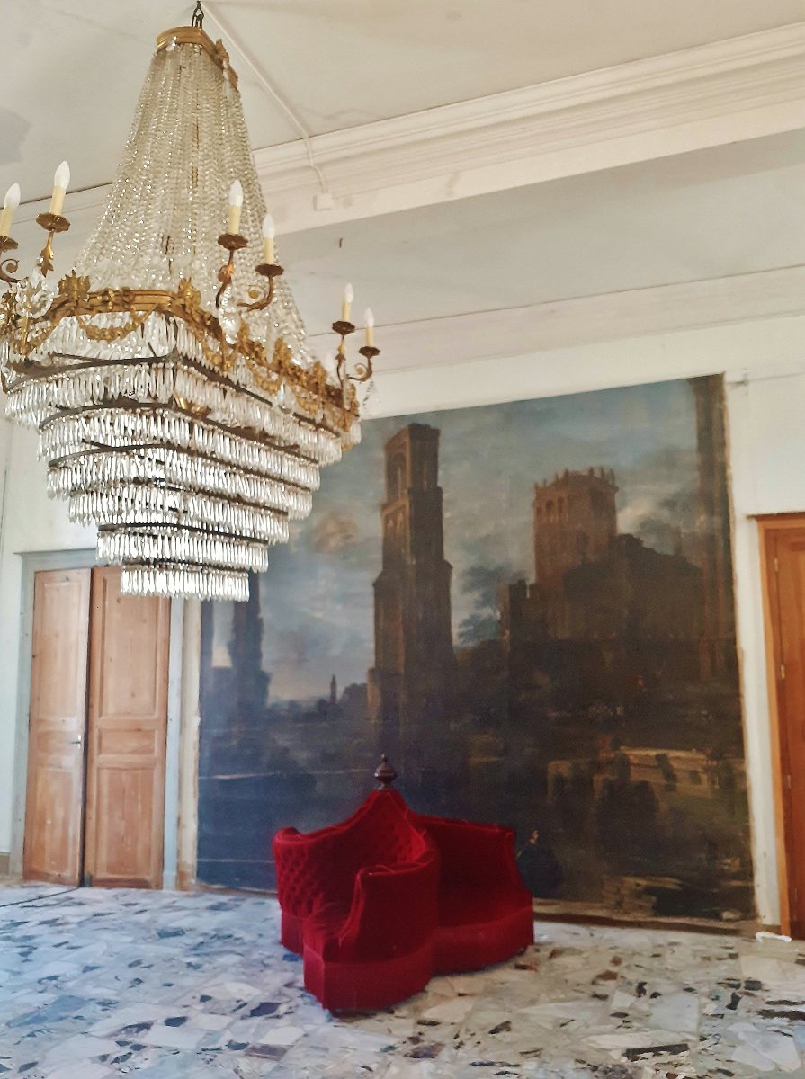 Imposing 18th-century Hst, 385 X 375 Cm: Palaces, Lively Landscapes-photo-5
